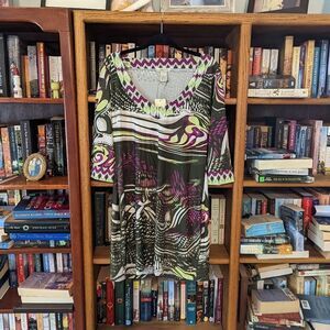 𝅺vertigo Paris xl Paisley v neck long tunic dress / blouse nwt green purple